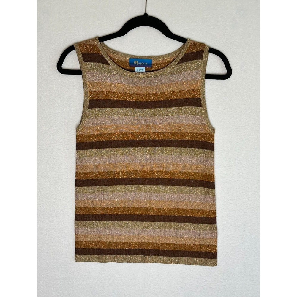Monsoon Multicolor Striped Metallic Knit Tank Top Womens Size 8